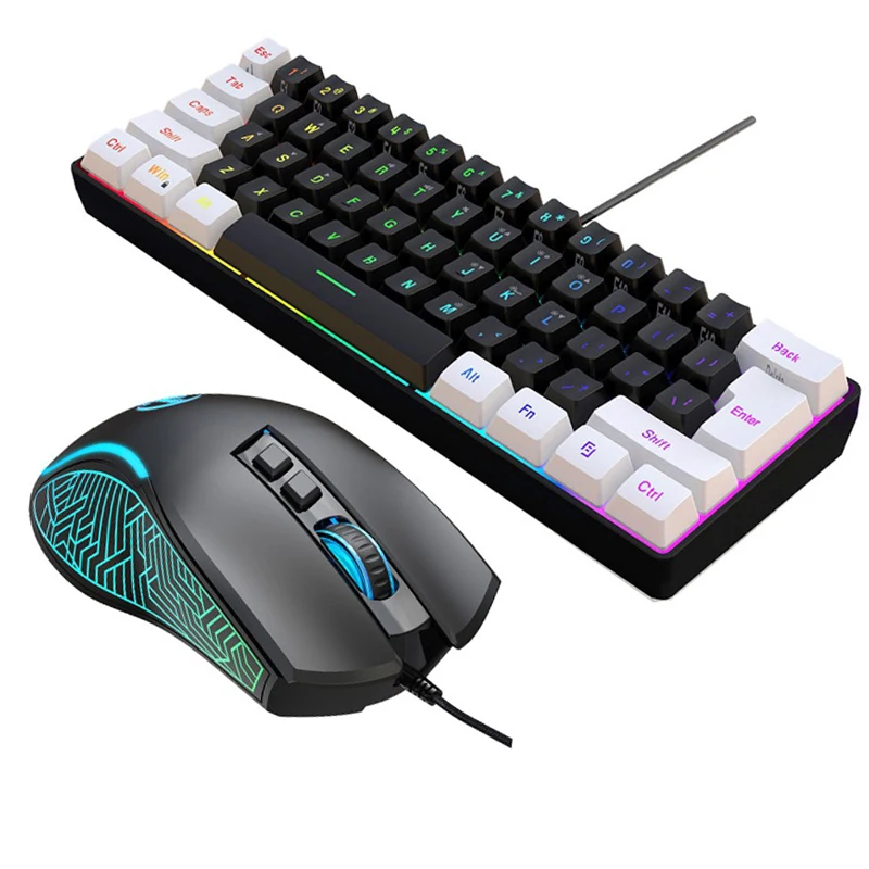 Gaming Keyboard And Mouse Combo Wireless - ชุดคีย์บอร์ดและเมาส์ 60% สำหรับเล่นเกมคอมพิวเตอร์ คีย์บอร์ดแบบมีสายพร้อมไฟแบ็คไลท์ ชุดเมาส์สำหรับสำนักงาน คอมโบส์