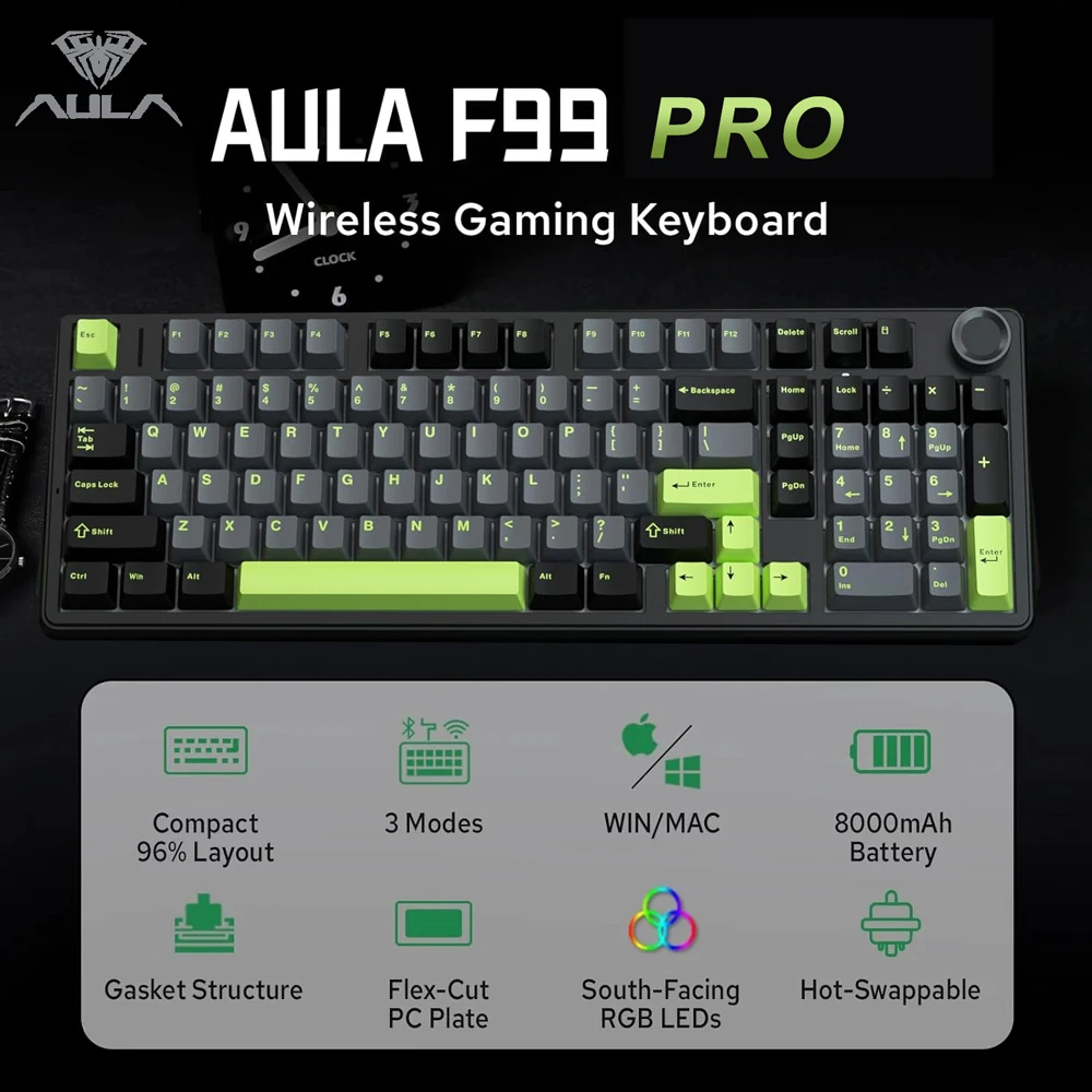 Gaming Keyboard Hot Swappable - AULA F99PRO คีย์บอร์ดสําหรับเล่นเกม 99 คีย์สามโหมดไร้สาย Hot
