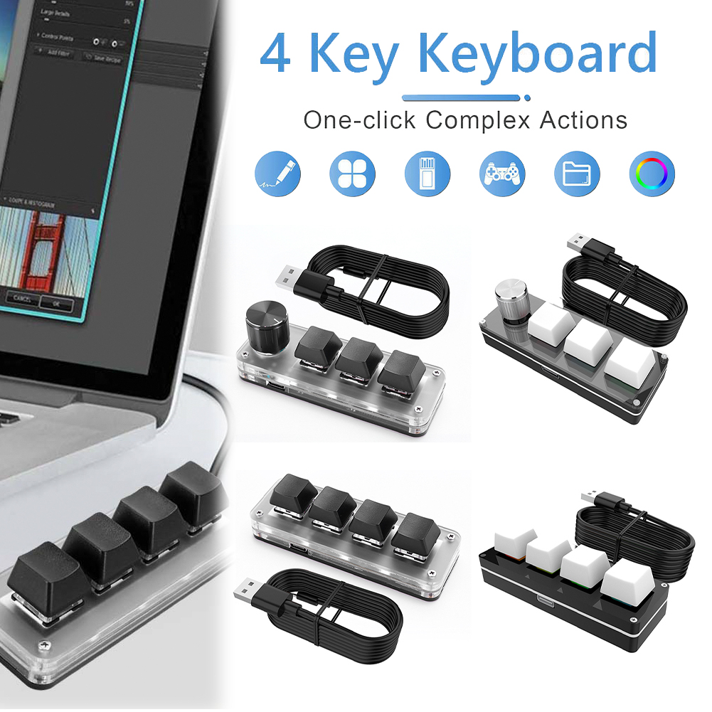 Gaming Keyboard 1 Hand - คีย์บอร์ดเกมมิ่งแบบกลไก 3 ปุ่ม 1 ลูกบิด/4 ปุ่ม