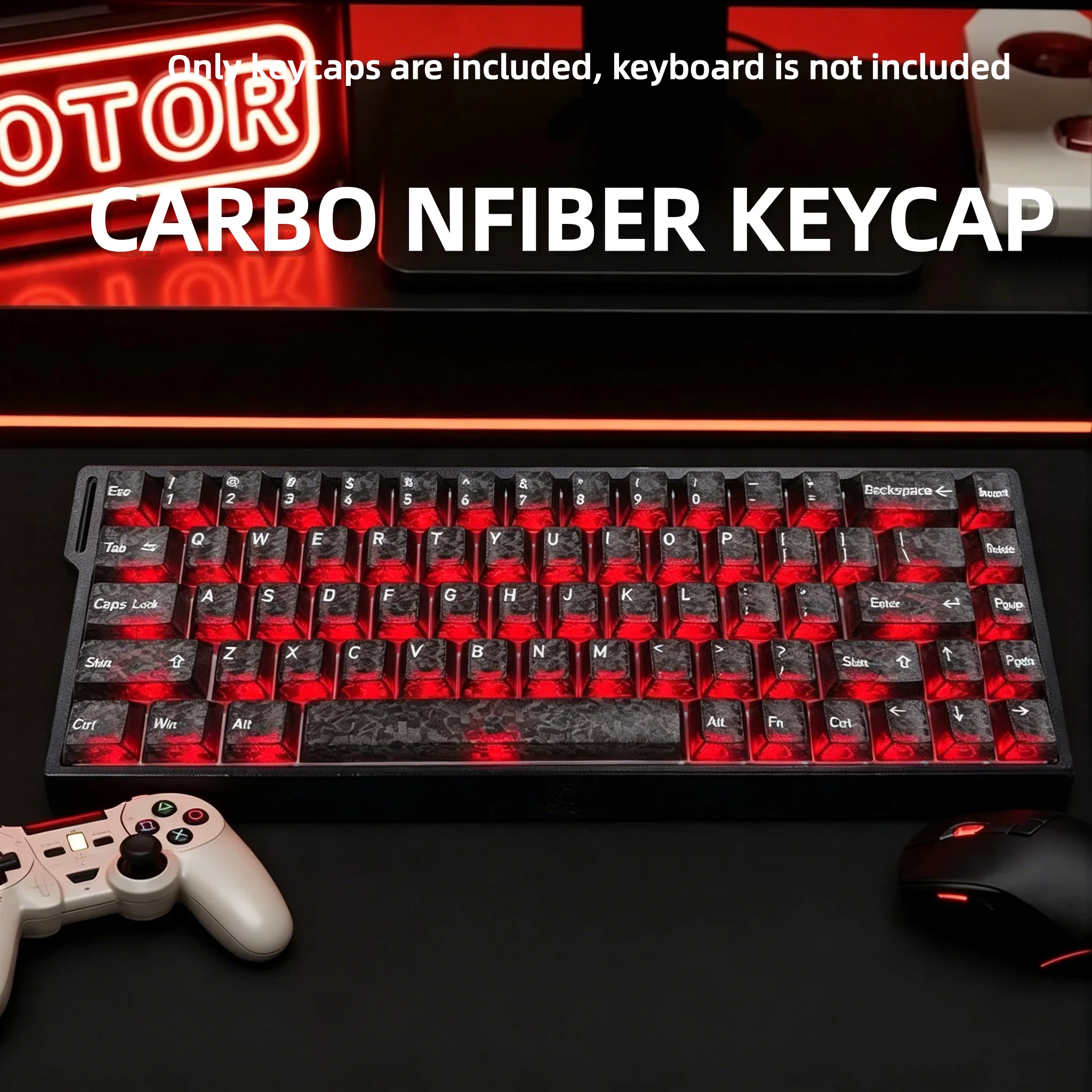 Gaming Keyboard 2026 - คีย์แคปคาร์บอนไฟเบอร์โปร่งใสแบบฟอร์จใหม่ปี 2026 จำนวน 132 ปุ่ม โปรไฟล์เชอร์รี่