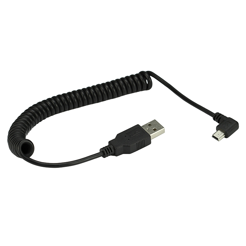 Coiled Usb Cable - MINI USB 5Pin 90องศาซ้ายหรือขวามุม Spring Coiled