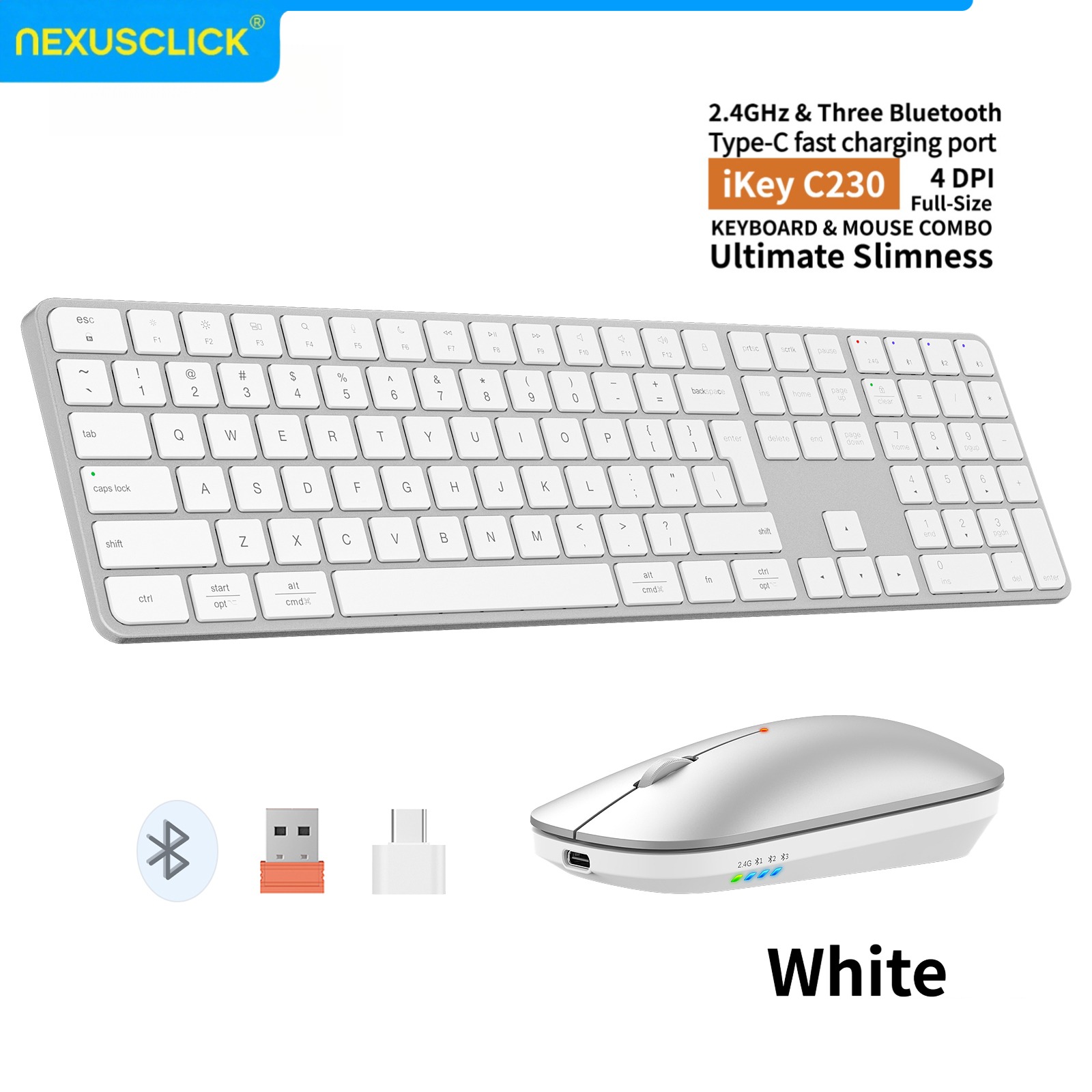 Gaming Keyboard And Mouse Combo Wireless - คีย์บอร์ดและเมาส์ไร้สายแบบชาร์จได้ NexusClick, การเชื่อมต่อ 4 ช่องสัญญาณ 2.4G