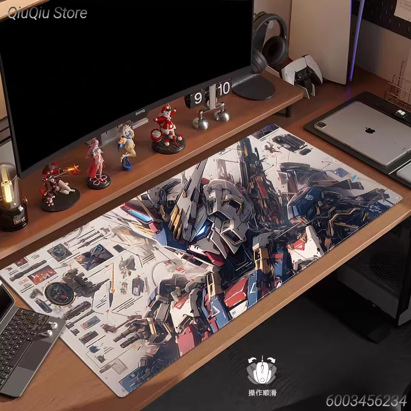 Gaming Keyboard Typewriter - แผ่นรองเมาส์หนังลายการ์ตูน Gundam พิมพ์ลาย HD ขนาดใหญ่พิเศษ แผ่นรองคีย์บอร์ดคอมพิวเตอร์