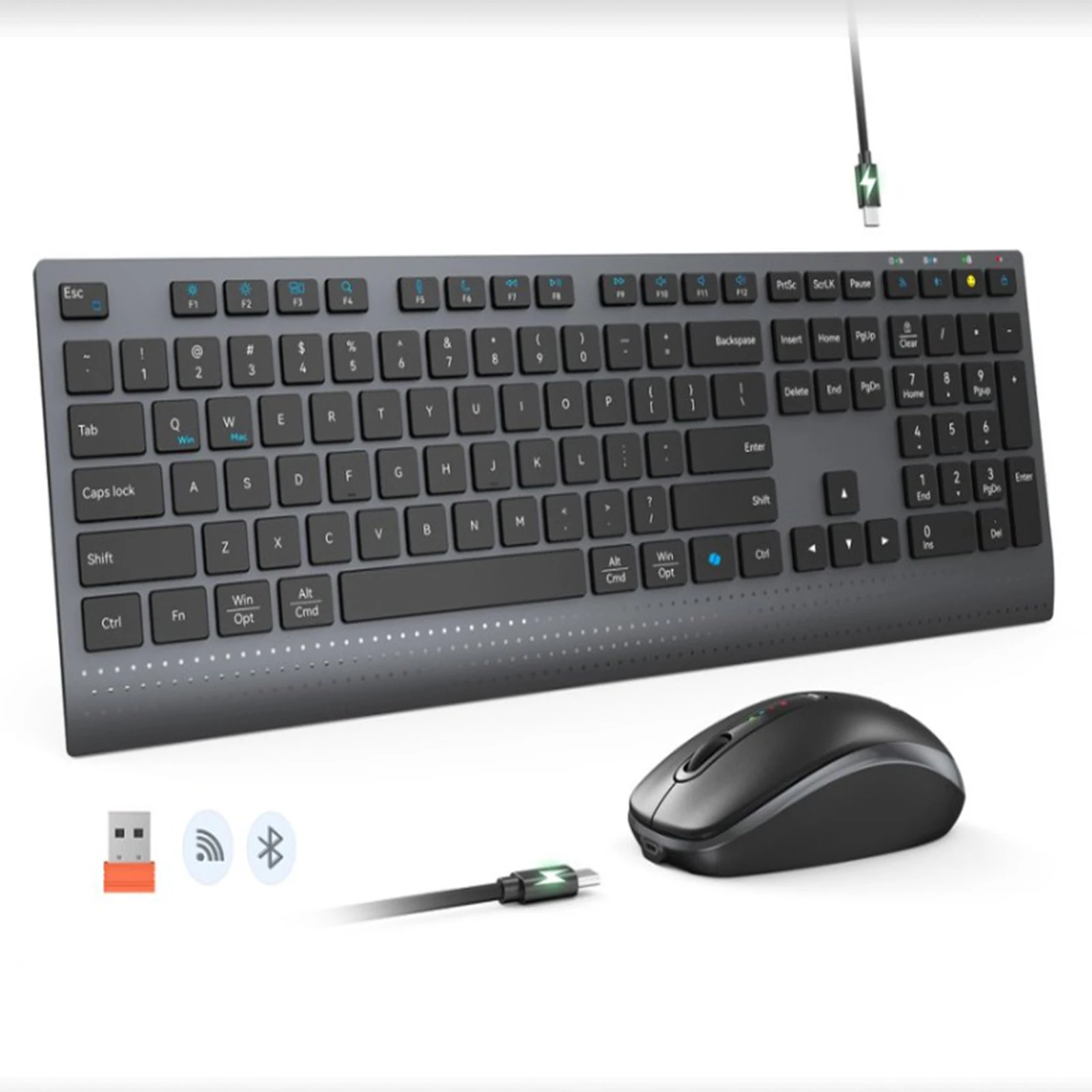Gaming Keyboard And Mouse Combo Wireless - ชุดคีย์บอร์ดและเมาส์ไร้สายแบบดูอัลโหมด 2.4G บลูทูธ คีย์บอร์ดและเมาส์แบบเต็มขนาด ชาร์จซ้ำได้ สำหรับคอมพิวเตอร์