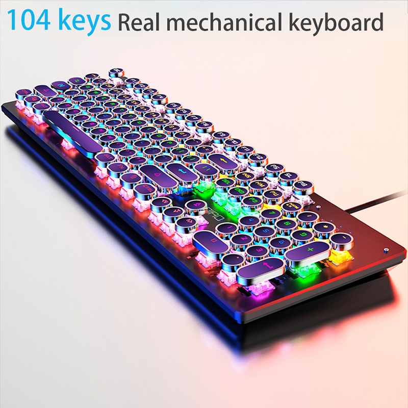 Gaming Keyboard Budget - Retro Punk Mechanical Keyboard สีฟ้าสีดําสีน้ําตาลสวิทช์ 104