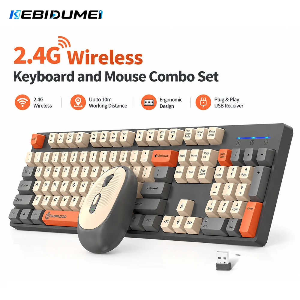 Gaming Keyboard Extension - KEBIDUMEI ชุดคีย์บอร์ดและเมาส์ไร้สาย 2.4G พร้อมเมาส์ไร้สายปรับค่า DPI ได้