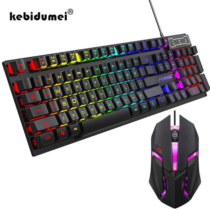 Gaming Keyboard Half - 104 คีย์แบ็คไลท์คีย์บอร์ดแบบมีสายคีย์บอร์ดสำหรับเล่นเกมกันน้ำคีย์บอร์ดเรืองแสงและชุดเมาส์สำหรับเกมเมอร์พีซีแล็ปท็อปสำนักงาน