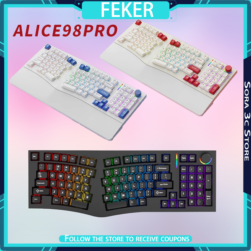 Gaming Keyboard Hot Swappable - คีย์บอร์ดกลไก FEKER Alice98pro รุ่น Alien Ergonomic