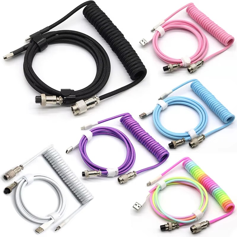Coiled Usb Cable - สายเคเบิลแบบขดสำหรับคีย์บอร์ดแบบกลไก USB Type C สายเชื่อมต่อฮาร์ดแวร์คอมพิวเตอร์ สายเคเบิลแบบกลไกสำหรับการบิน
