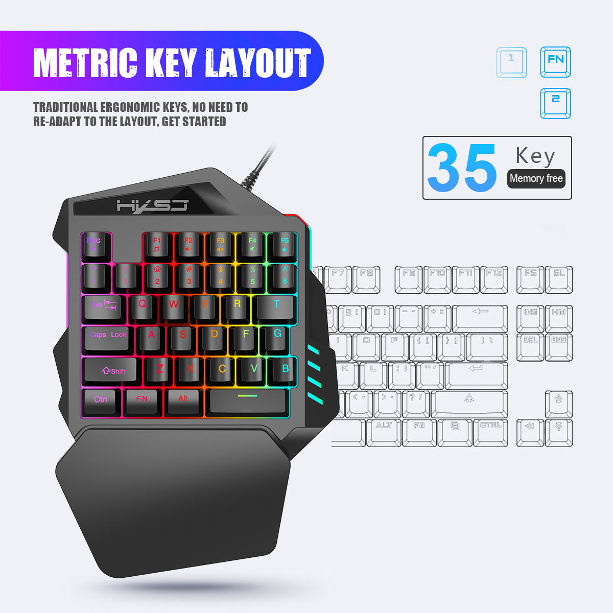 HXSJ V100 V100-2 35คีย์บอร์ดมื - Gaming Keyboard Half บทวิจารณ์และราคา
