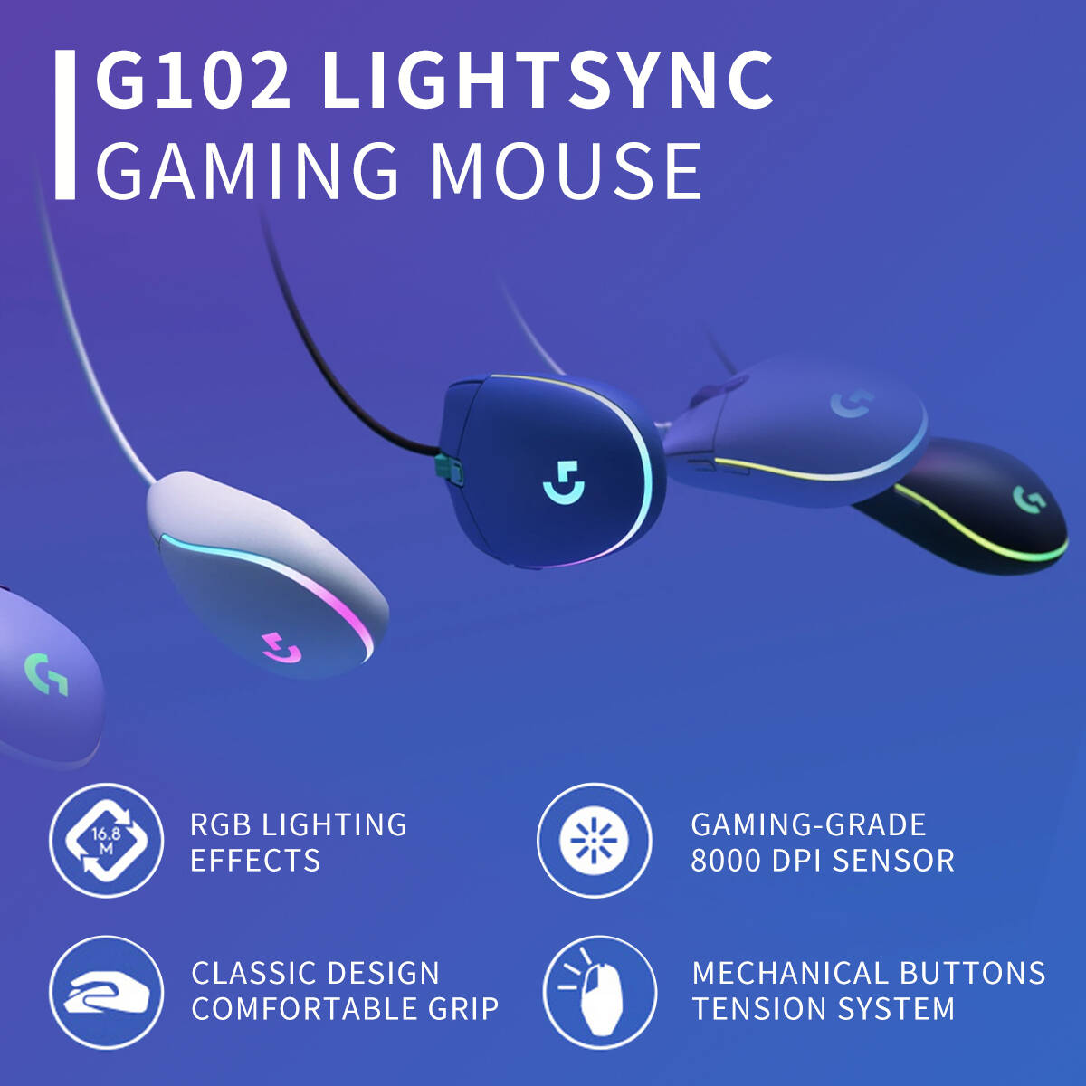 เมาส์เกมมิ่ง Logitech G102 แบบ - Logitech Mouse G203 บทวิจารณ์และราคา