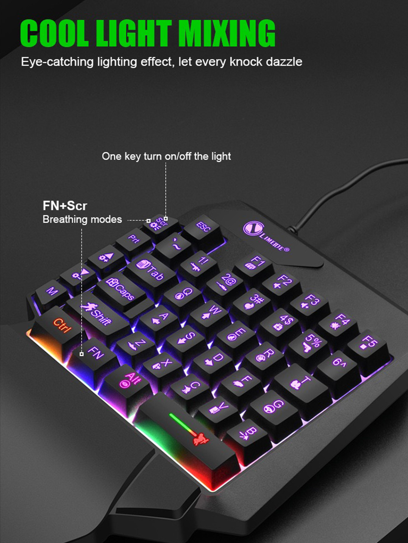 คีย์บอร์ดเกมมิ่งแบบมีสายสำหรับ - Gaming Keyboard 1 Hand บทวิจารณ์และราคา
