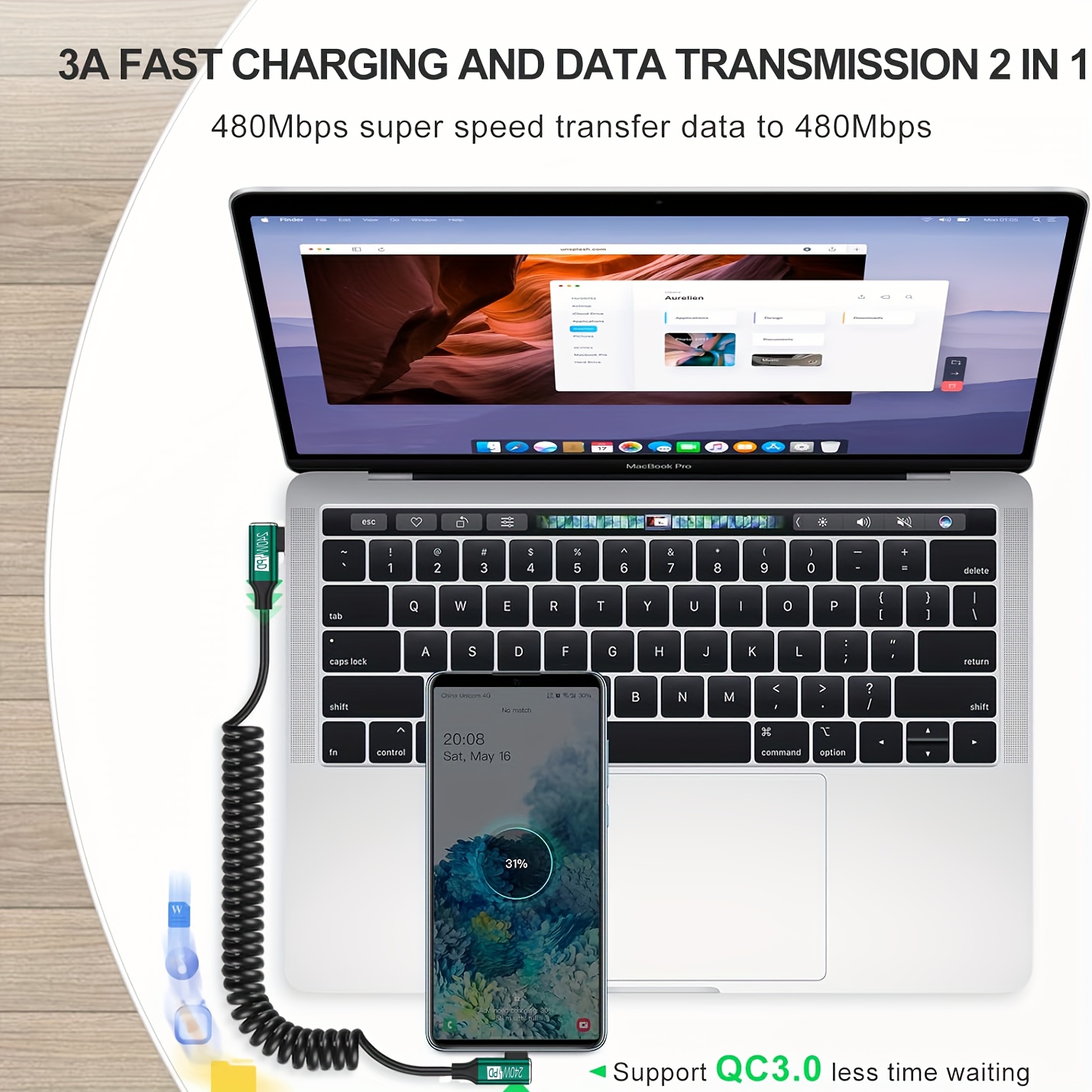 สายเคเบิล USB-C ถึง USB-C แบบข - Coiled Usb Cable บทวิจารณ์และราคา